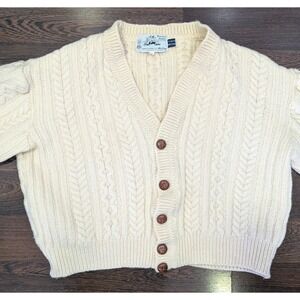 VTG-Bunratty Castle Irish 100%Wool Cable Knit Cardigan Sweater Cream XL Hand